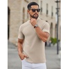 image:imageCOOFANDY Mens Mock Neck TShirts Short Sleeve Ribbed Knit Shirt Soft Tee Shirt Casual Basic TopsCream