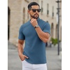 image:imageCOOFANDY Mens Mock Neck TShirts Short Sleeve Ribbed Knit Shirt Soft Tee Shirt Casual Basic TopsDark Blue