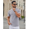 image:imageCOOFANDY Mens Mock Neck TShirts Short Sleeve Ribbed Knit Shirt Soft Tee Shirt Casual Basic TopsLight Grey