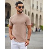 image:imageCOOFANDY Mens Mock Neck TShirts Short Sleeve Ribbed Knit Shirt Soft Tee Shirt Casual Basic TopsLight Khaki