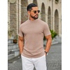 image:imageCOOFANDY Mens Mock Neck TShirts Short Sleeve Ribbed Knit Shirt Soft Tee Shirt Casual Basic TopsLight Khaki