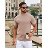 image:imageCOOFANDY Mens Mock Neck TShirts Short Sleeve Ribbed Knit Shirt Soft Tee Shirt Casual Basic TopsLight Khaki