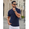 image:imageCOOFANDY Mens Mock Neck TShirts Short Sleeve Ribbed Knit Shirt Soft Tee Shirt Casual Basic TopsNavy Blue