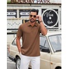 image:imageCOOFANDY Mens Polo Shirt Casual Short Sleeve Textured Knit Button Polo TShirts Summer Vacation Stretchy Golf ShirtsBrown