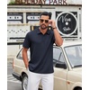 image:imageCOOFANDY Mens Polo Shirt Casual Short Sleeve Textured Knit Button Polo TShirts Summer Vacation Stretchy Golf ShirtsNavy Blue