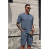 image:imageCOOFANDY Mens Shirt and Shorts Set 2 Piece Fashion Summer Tracksuits Cotton Oversized TShirts Cargo Shorts OutfitsDark Blue