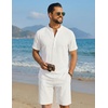 image:imageCOOFANDY Mens Summer Beach Outfits 2 Piece Casual Textured Henley Shirt and Shorts SetAwhite