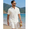 image:imageCOOFANDY Mens Summer Beach Outfits 2 Piece Casual Textured Henley Shirt and Shorts SetAwhite