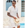 image:imageCOOFANDY Mens Summer Beach Outfits 2 Piece Casual Textured Henley Shirt and Shorts SetAwhite