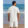 image:imageCOOFANDY Mens Summer Beach Outfits 2 Piece Casual Textured Henley Shirt and Shorts SetAwhite
