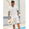 image:imageCOOFANDY Mens Summer Beach Outfits 2 Piece Casual Textured Henley Shirt and Shorts SetAwhite