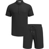 image:imageCOOFANDY Mens Summer Beach Outfits 2 Piece Casual Textured Henley Shirt and Shorts SetBlack