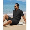 image:imageCOOFANDY Mens Summer Beach Outfits 2 Piece Casual Textured Henley Shirt and Shorts SetBlack