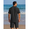 image:imageCOOFANDY Mens Summer Beach Outfits 2 Piece Casual Textured Henley Shirt and Shorts SetBlack