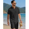 image:imageCOOFANDY Mens Summer Beach Outfits 2 Piece Casual Textured Henley Shirt and Shorts SetBlack