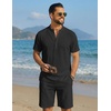 image:imageCOOFANDY Mens Summer Beach Outfits 2 Piece Casual Textured Henley Shirt and Shorts SetBlack