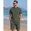 image:imageCOOFANDY Mens Summer Beach Outfits 2 Piece Casual Textured Henley Shirt and Shorts SetGreen