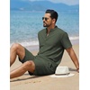 image:imageCOOFANDY Mens Summer Beach Outfits 2 Piece Casual Textured Henley Shirt and Shorts SetGreen