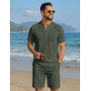 image:imageCOOFANDY Mens Summer Beach Outfits 2 Piece Casual Textured Henley Shirt and Shorts SetGreen