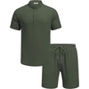 image:imageCOOFANDY Mens Summer Beach Outfits 2 Piece Casual Textured Henley Shirt and Shorts SetGreen