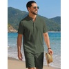 image:imageCOOFANDY Mens Summer Beach Outfits 2 Piece Casual Textured Henley Shirt and Shorts SetGreen