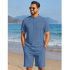 image:imageCOOFANDY Mens Summer Beach Outfits 2 Piece Casual Textured Henley Shirt and Shorts SetGrey Blue