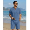 image:imageCOOFANDY Mens Summer Beach Outfits 2 Piece Casual Textured Henley Shirt and Shorts SetGrey Blue