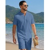 image:imageCOOFANDY Mens Summer Beach Outfits 2 Piece Casual Textured Henley Shirt and Shorts SetGrey Blue