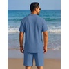 image:imageCOOFANDY Mens Summer Beach Outfits 2 Piece Casual Textured Henley Shirt and Shorts SetGrey Blue