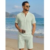 image:imageCOOFANDY Mens Summer Beach Outfits 2 Piece Casual Textured Henley Shirt and Shorts SetIce Green