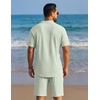 image:imageCOOFANDY Mens Summer Beach Outfits 2 Piece Casual Textured Henley Shirt and Shorts SetIce Green