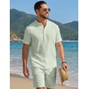 image:imageCOOFANDY Mens Summer Beach Outfits 2 Piece Casual Textured Henley Shirt and Shorts SetIce Green