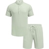 image:imageCOOFANDY Mens Summer Beach Outfits 2 Piece Casual Textured Henley Shirt and Shorts SetIce Green