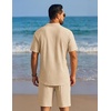 image:imageCOOFANDY Mens Summer Beach Outfits 2 Piece Casual Textured Henley Shirt and Shorts SetKhaki