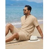 image:imageCOOFANDY Mens Summer Beach Outfits 2 Piece Casual Textured Henley Shirt and Shorts SetKhaki