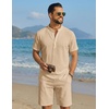 image:imageCOOFANDY Mens Summer Beach Outfits 2 Piece Casual Textured Henley Shirt and Shorts SetKhaki