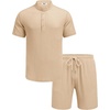 image:imageCOOFANDY Mens Summer Beach Outfits 2 Piece Casual Textured Henley Shirt and Shorts SetKhaki