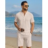 image:imageCOOFANDY Mens Summer Beach Outfits 2 Piece Casual Textured Henley Shirt and Shorts SetMoon Grey