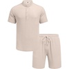 image:imageCOOFANDY Mens Summer Beach Outfits 2 Piece Casual Textured Henley Shirt and Shorts SetMoon Grey