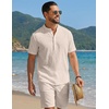 image:imageCOOFANDY Mens Summer Beach Outfits 2 Piece Casual Textured Henley Shirt and Shorts SetMoon Grey