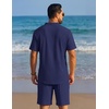 image:imageCOOFANDY Mens Summer Beach Outfits 2 Piece Casual Textured Henley Shirt and Shorts SetNavy Blue