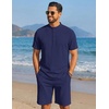image:imageCOOFANDY Mens Summer Beach Outfits 2 Piece Casual Textured Henley Shirt and Shorts SetNavy Blue