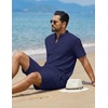 image:imageCOOFANDY Mens Summer Beach Outfits 2 Piece Casual Textured Henley Shirt and Shorts SetNavy Blue