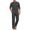image:imageCOOFANDY Mens 2 Piece Cotton Sets Casual Long Sleeve Cuban Henley Shirt and Loose Pants Set Beach Vacation OutfitsDark Grey