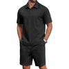 image:imageCOOFANDY Mens 2 Piece Outfits Casual Cotton Short Sleeve Polo Shirts and Shorts Sets Loose Fit Summer Athletic Track SuitsAll Black