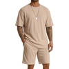 image:imageCOOFANDY Mens 2 Pieces Outfits Casual Cotton T Shirt and Shorts Set Summer Short Sleeve Waffle TracksuitsApricot