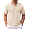 image:imageCOOFANDY Mens Knit Polo Shirts Casual Short Sleeve Button Down Shirts Crochet Classic Golf Polo Collared ShirtsBeige
