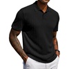 image:imageCOOFANDY Mens Polo Shirt Casual Short Sleeve Textured Knit Button Polo TShirts Summer Vacation Stretchy Golf ShirtsBlack