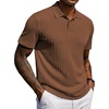 image:imageCOOFANDY Mens Polo Shirt Casual Short Sleeve Textured Knit Button Polo TShirts Summer Vacation Stretchy Golf ShirtsBrown