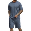 image:imageCOOFANDY Mens Shirt and Shorts Set 2 Piece Fashion Summer Tracksuits Cotton Oversized TShirts Cargo Shorts OutfitsDark Blue